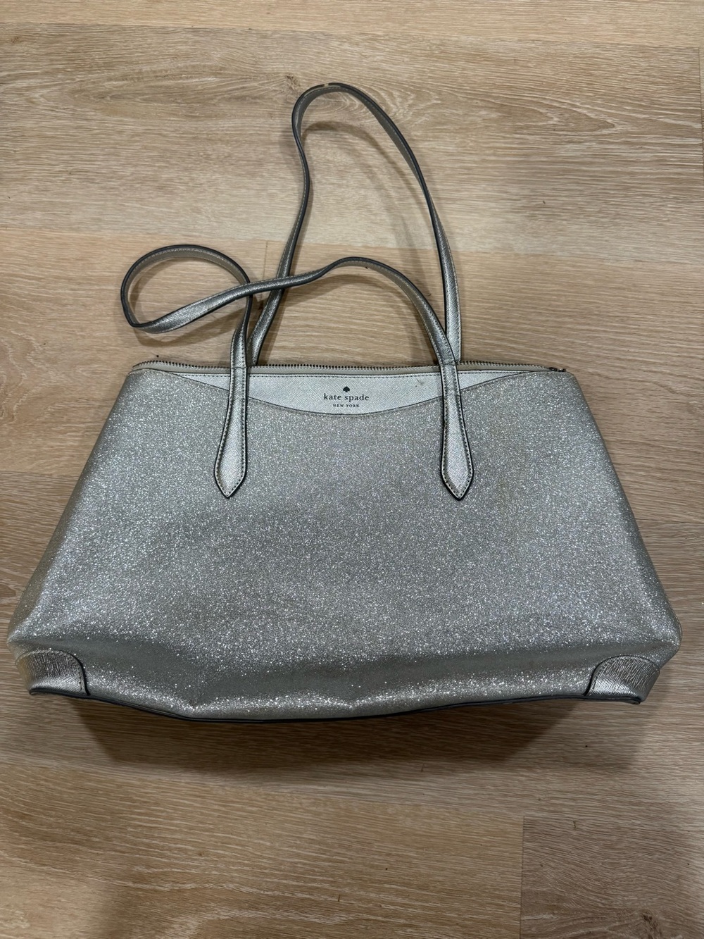 kate spade Silver Glitter Tote with Dual Straps